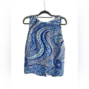 Lilly Pulitzer Silk Tank‎ Top Blue Coastal Ocean Print Back Button Blouse Size M